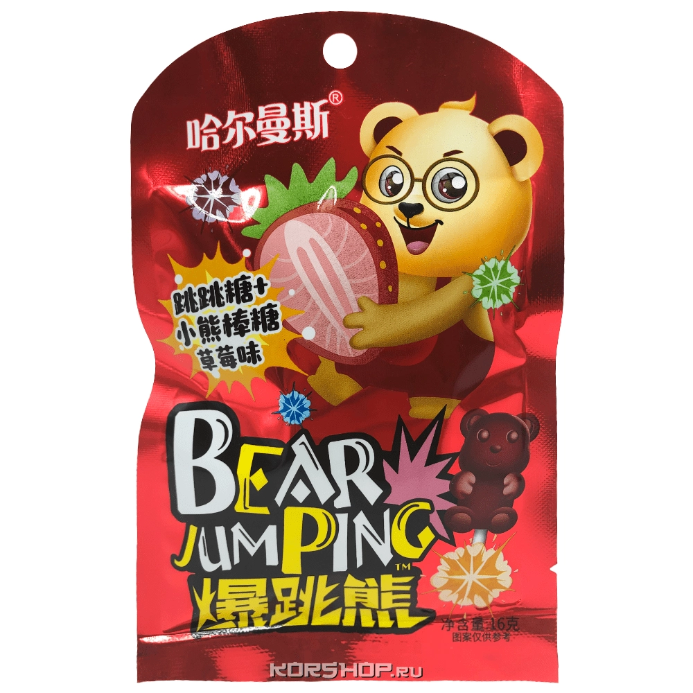 Кислые леденцы со вкусом клубники Bear JumPing, Китай, 16 г