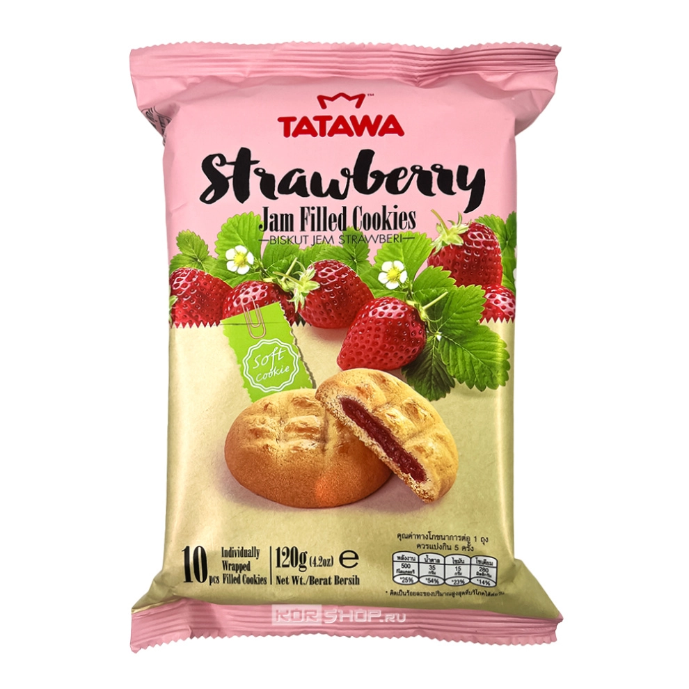 Мягкое печенье с начинкой из сочного клубничного джема Tatawa, Малайзия, 120 г Мягкое печенье с начинкой из сочного клубничного джема Tatawa, Малайзия, 120 г