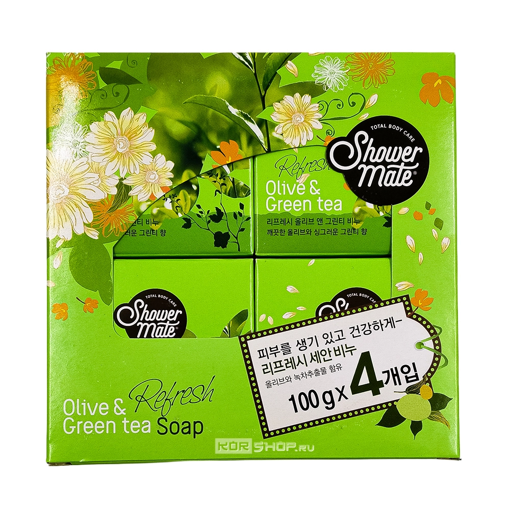 Мыло косметическое Шауэр Мэйт Оливки и зеленый чай Kerasys, Корея 4*100г