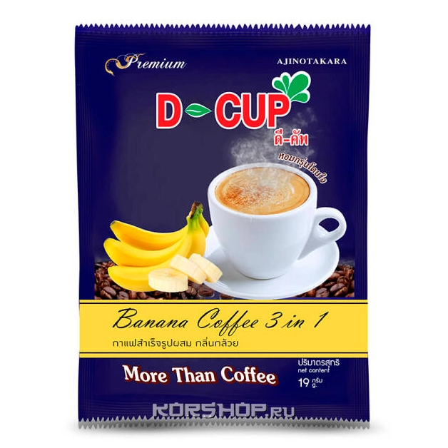 Растворимый кофе 3 в 1 со вкусом банана D-Cup Ajinotakara, Таиланд, 19 г