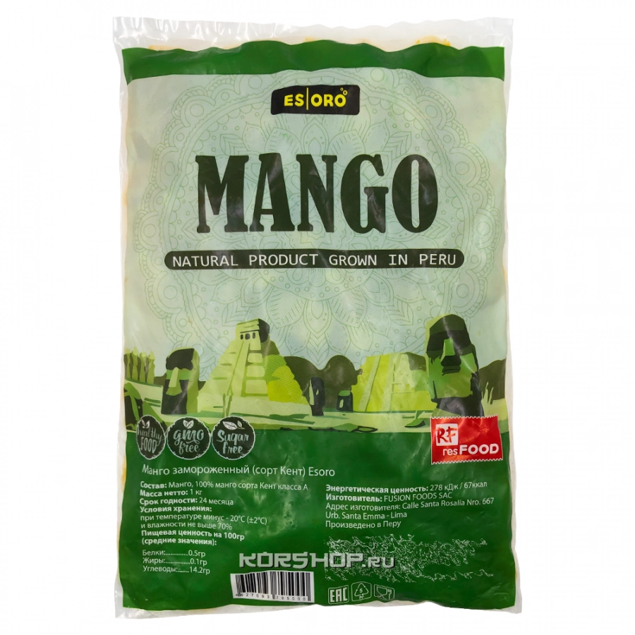 Замороженный манго в кубиках Esoro, Перу, 1 кг Замороженный манго в кубиках Esoro, Перу, 1 кг