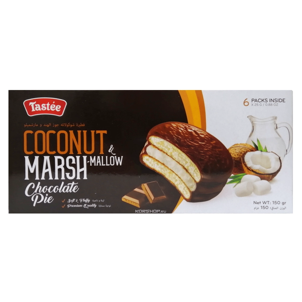 Пирожные в шоколадной глазури с кокосом Coconut and Marshmallow Choco Pie Tastee (6 шт.), 150 г
