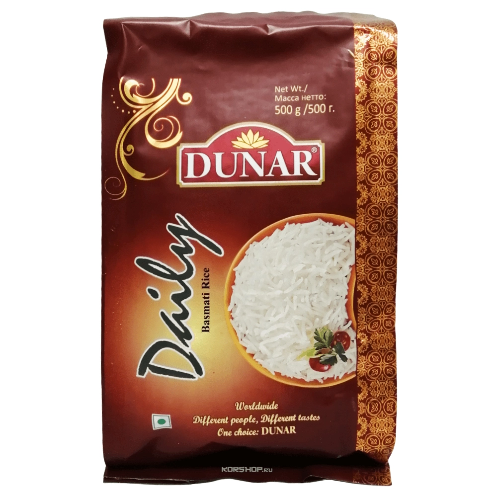 Длиннозерный шлифованный частично пропаренный рис Басмати Daily Dunar, Индия, 500 г Длиннозерный шлифованный частично пропаренный рис Басмати Daily Dunar, Индия, 500 г