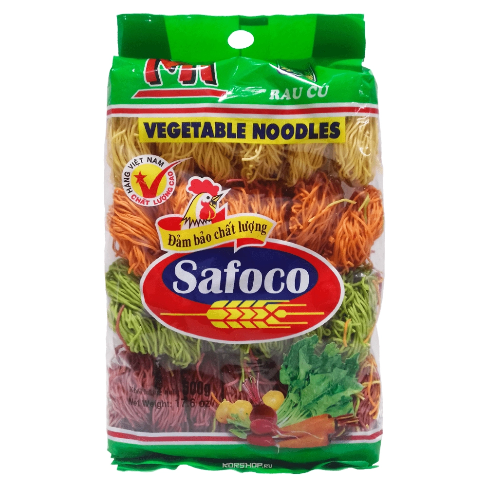 Тонкая цветная пшеничная лапша с овощами Safoco, Вьетнам, 500 г