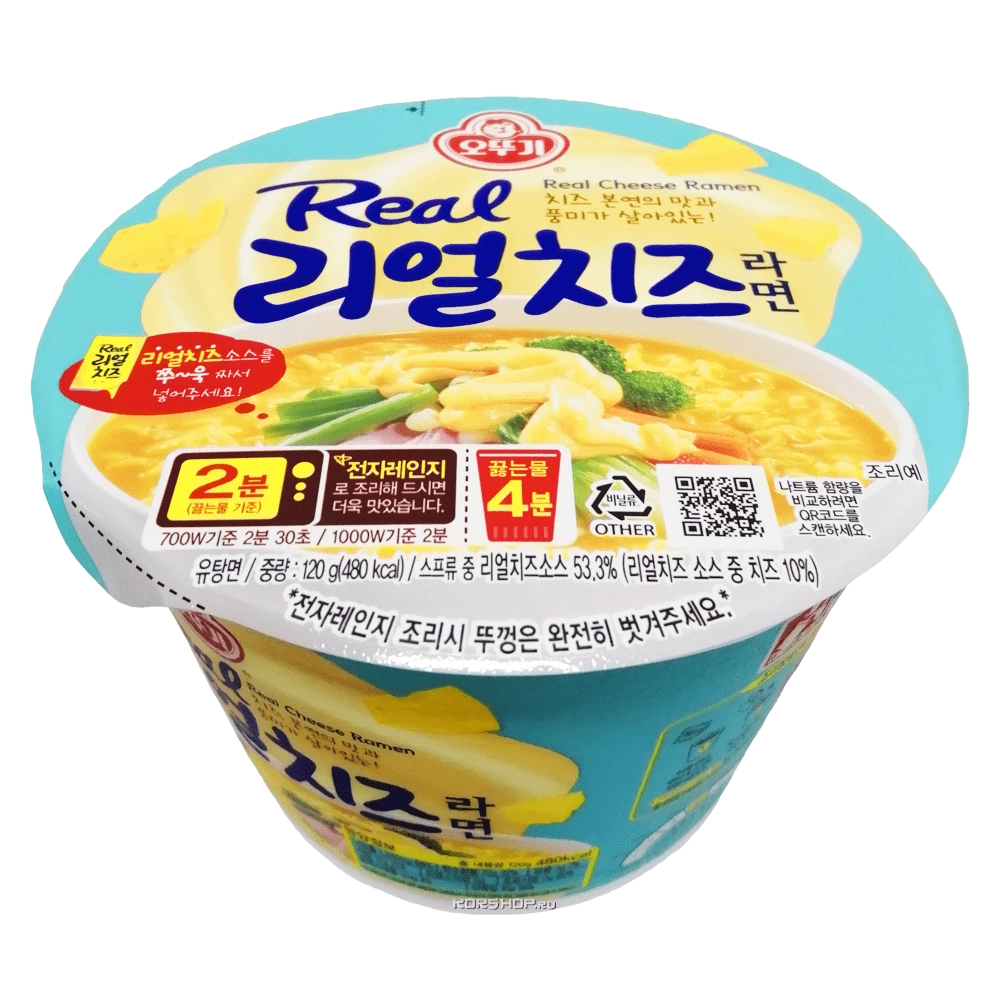 Лапша быстрого приготовления со вкусом сыра и сырным соусом Real Cheese Ramen Ottogi, Корея, 120 г