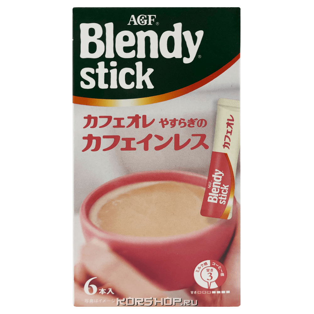 Растворимый кофе с молоком с низким содержанием кофеина 3 в 1 Blendy stick AGF, Япония, 54 г