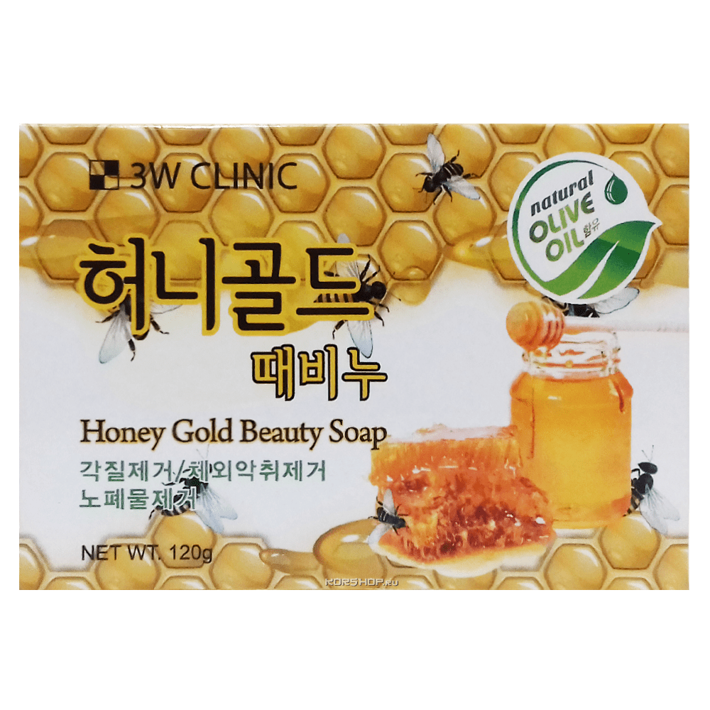 Кусковое мыло с медом Honey Gold Beauty Soap 3W Clinic, Корея, 120 г