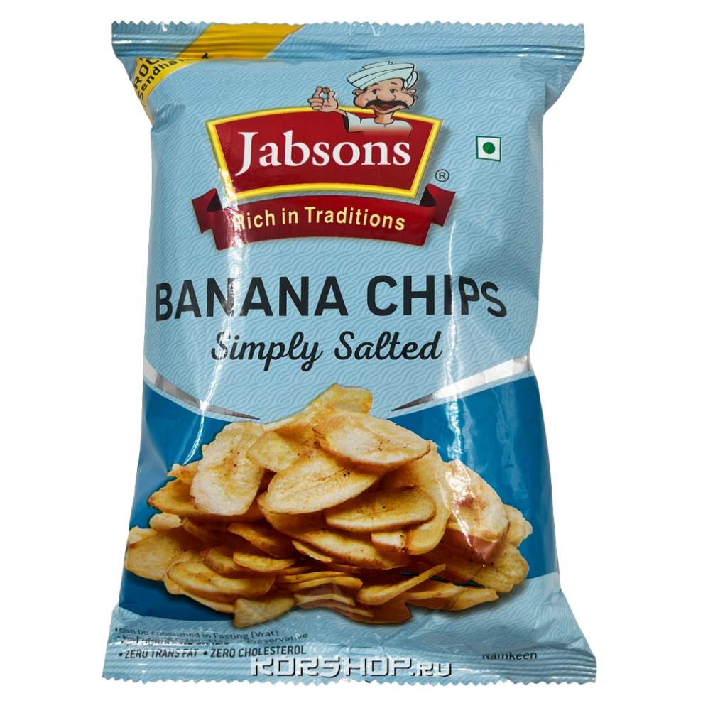 Банановые чипсы с солью Jabsons, Индия, 150 г