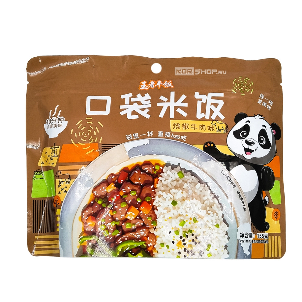 Рис быстрого приготовления со вкусом говядины с перцем Панда Kouda Mifan Leiqia, Китай, 155 г