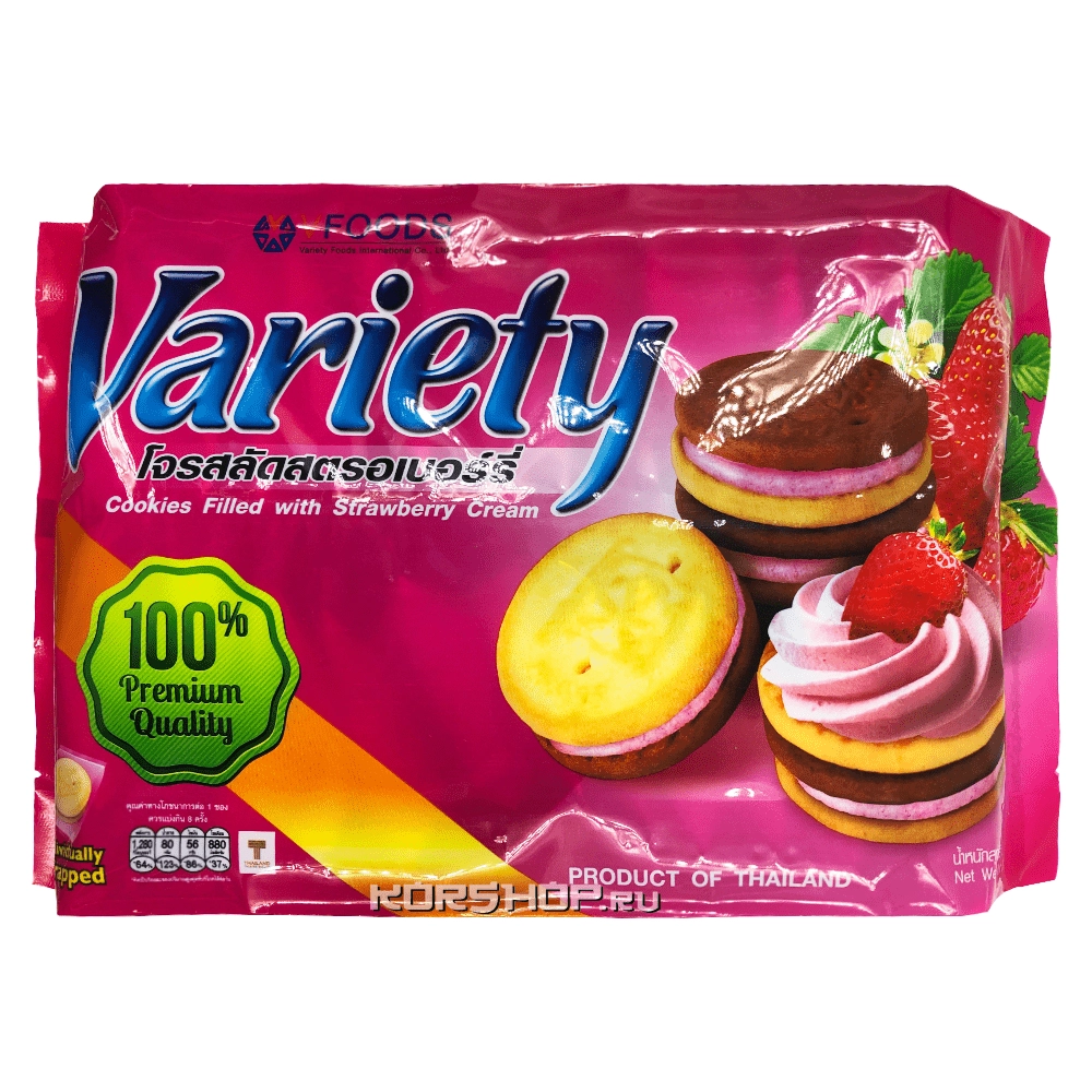Печенье с клубничным кремом Variety VFoods, Таиланд, 260 г. Печенье с клубничным кремом Variety VFoods, Таиланд, 260 г.