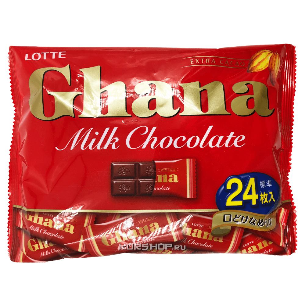 Молочный шоколад Ghana Lotte (семейная пачка), Япония, 92 г
