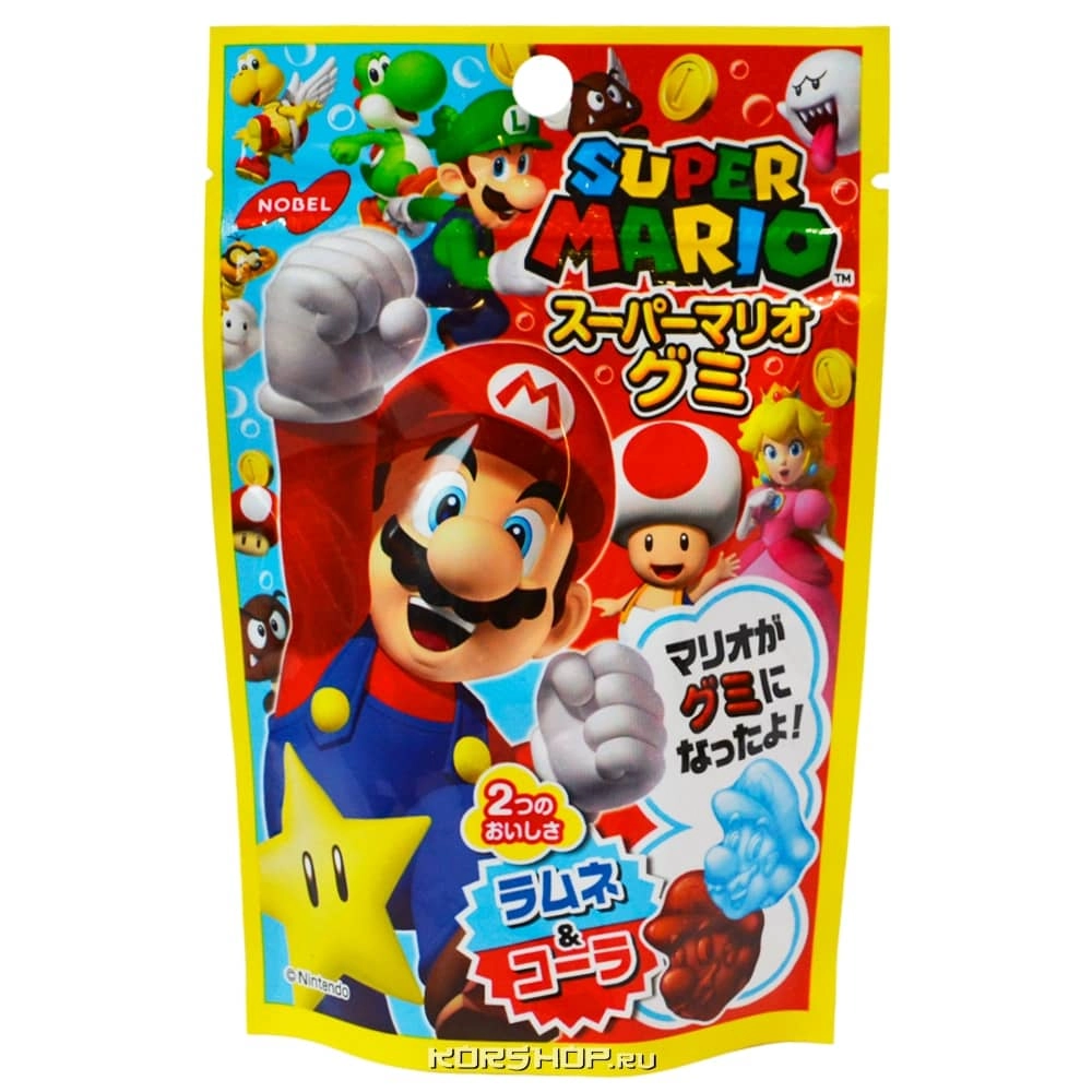 Жевательный мармелад Супер Марио со вкусом лимонада и кока-колы Nobel, Япония, 45 г