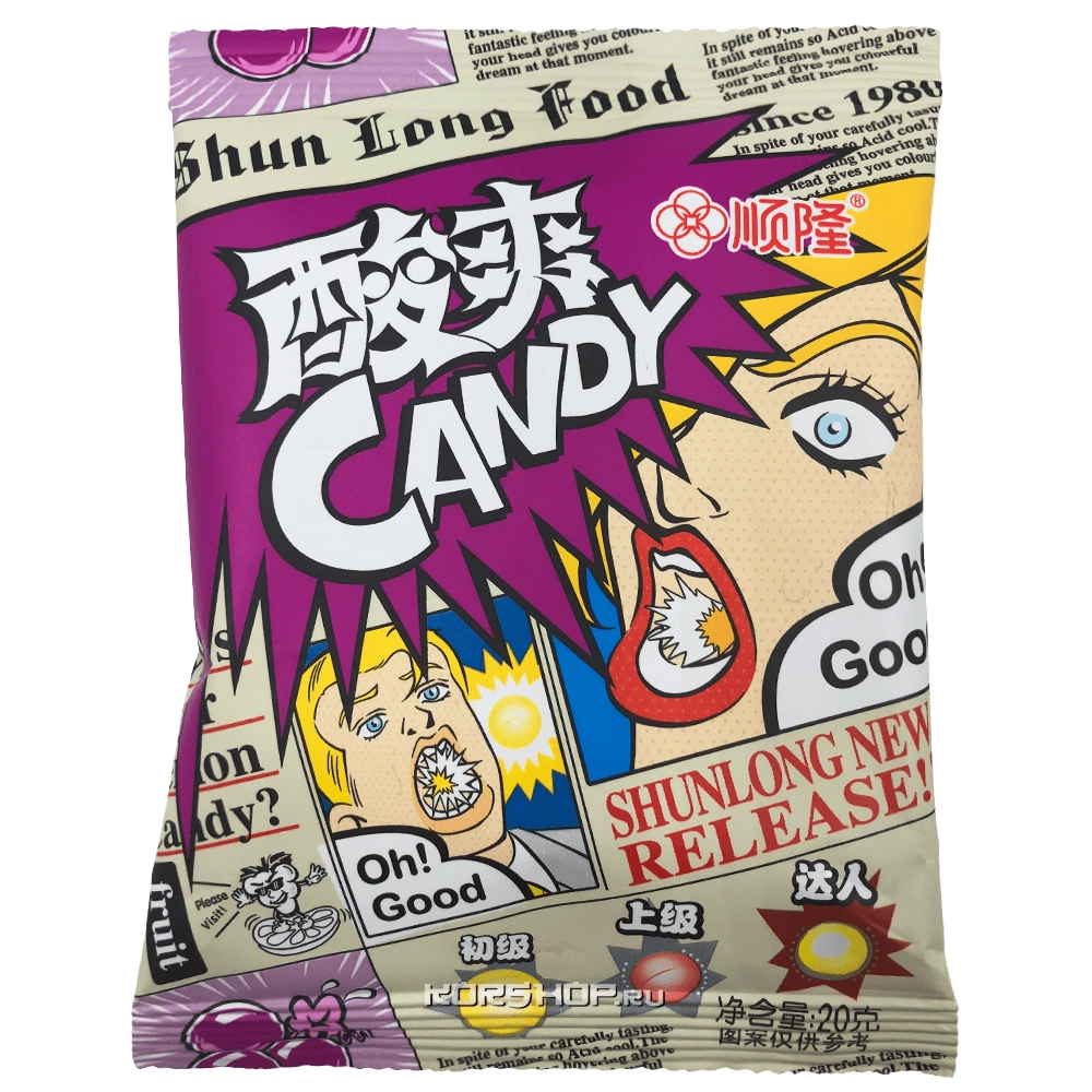 Кислые конфеты со вкусом винограда Shun Long Food, Китай, 20 г Кислые конфеты со вкусом винограда Shun Long Food, Китай, 20 г