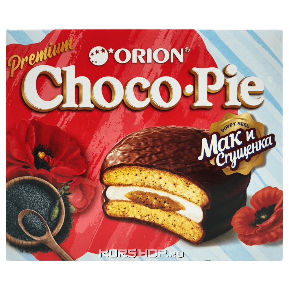 Прослоенное глазированное пирожное с маком и сгущенкой Choco Pie Orion, 360 г