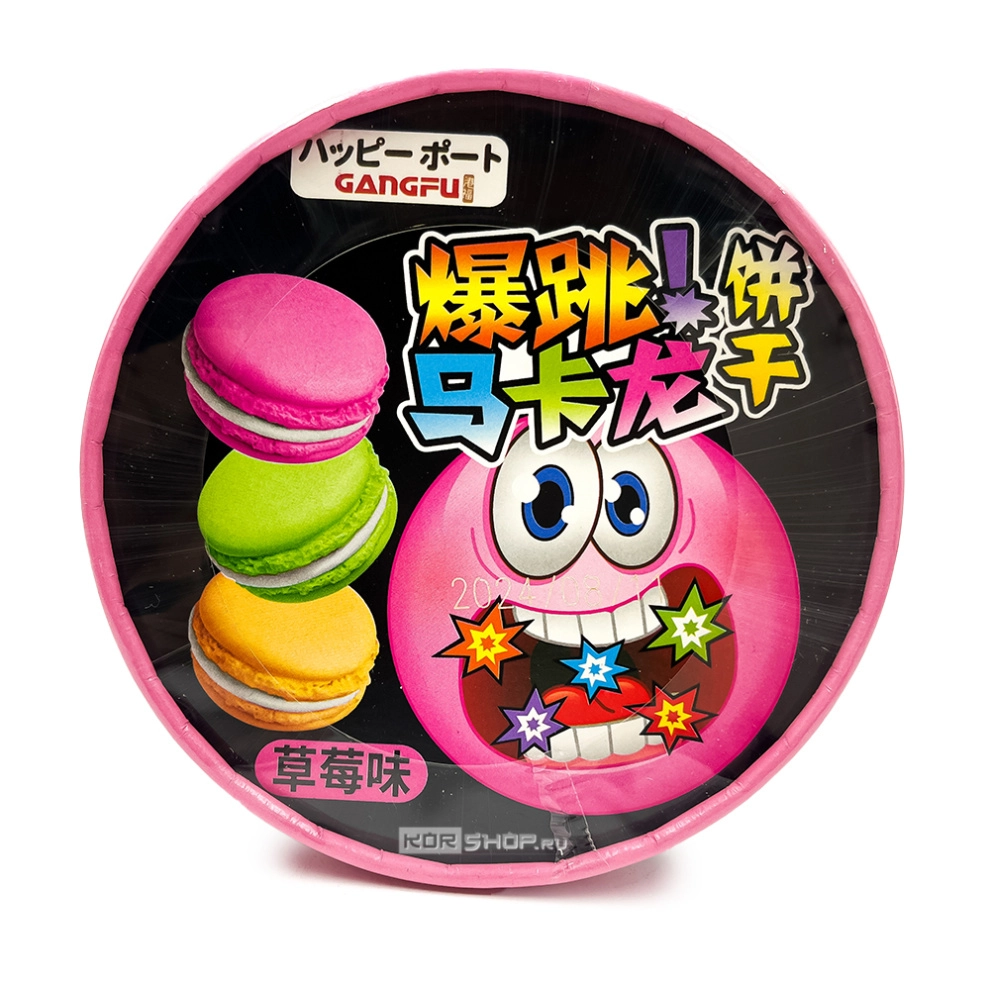 Печенье-сэндвич макарон с клубничным вкусом и взрывной карамелью Gang-fu, Китай, 80 г ведро Печенье-сэндвич макарон с клубничным вкусом и взрывной карамелью Gang-fu, Китай, 80 г ведро