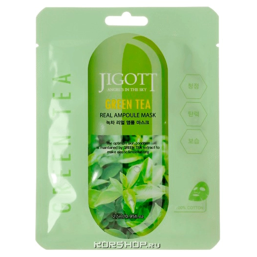 Ампульная маска с экстрактом зеленого чая Green Tea Real Ampoule Mask Jigott, Корея, 27 мл
