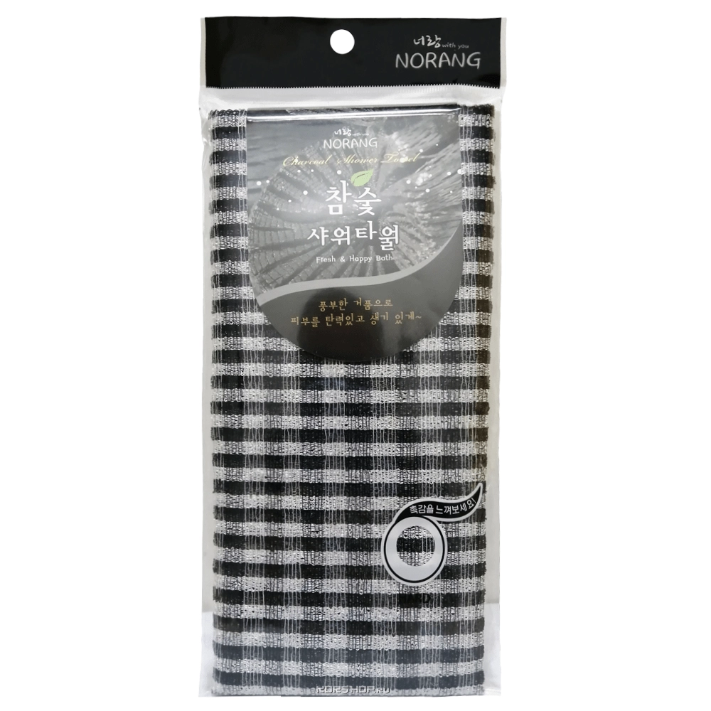 Массажная мочалка с древесным углем Norang (30*98 см), Корея Массажная мочалка с древесным углем Norang (30*98 см), Корея