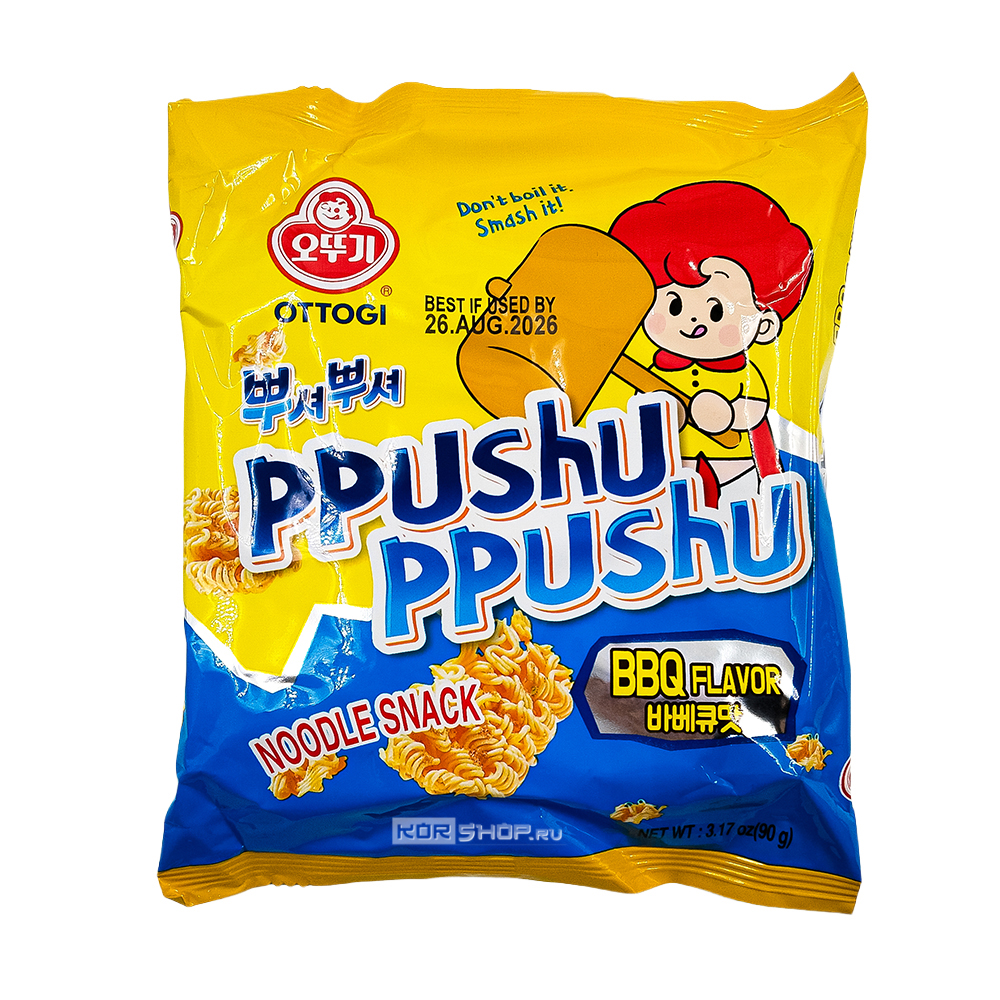 Снек из лапши со вкусом барбекю «Хрум-Хрум» Ppushu Ppushu Noodle Snack Barbecue Flavored Ottogi, Корея, 90 г