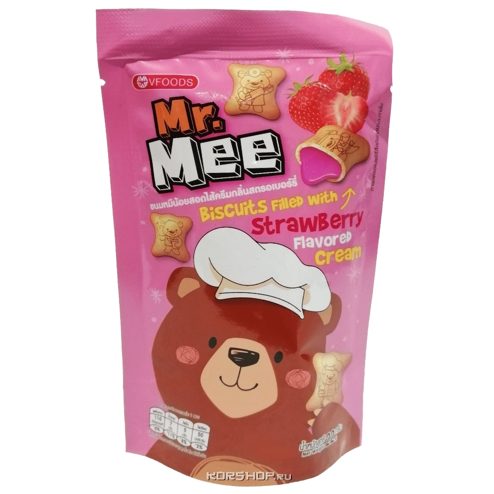 Печенье с клубничным кремом Mr. Mee VFoods, Таиланд, 22 г Печенье с клубничным кремом Mr. Mee VFoods, Таиланд, 22 г