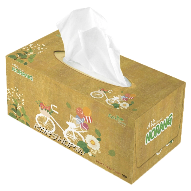 Двухслойные салфетки для лица (зеленый велосипед) Norang (280 шт.), Корея Двухслойные салфетки для лица (зеленый велосипед) Norang (280 шт.), Корея