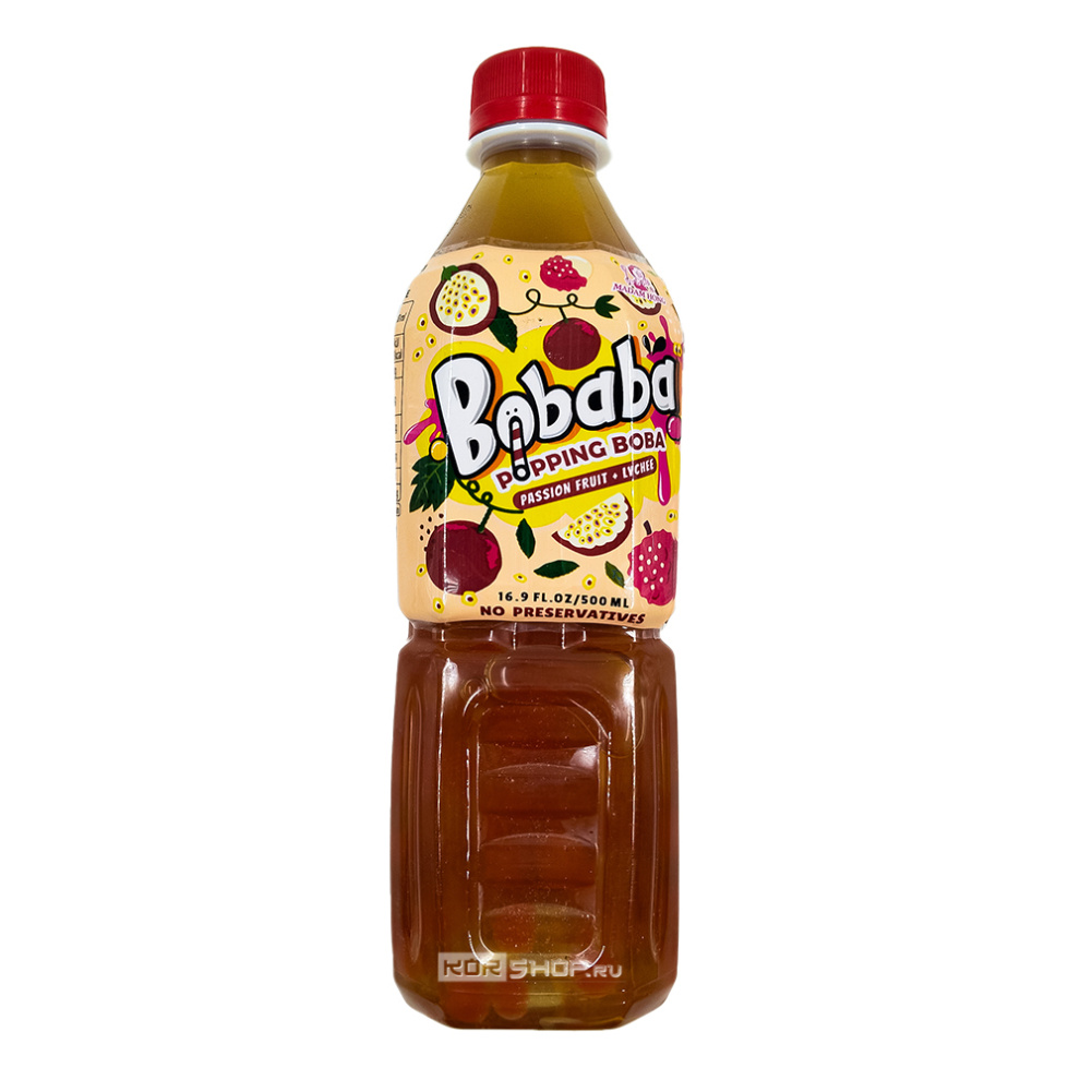 Напиток холодный чай Бабл Ти со вкусом маракуйи и личи Bubble Tea Bobaba Madam Hong, Тайвань, 500 мл