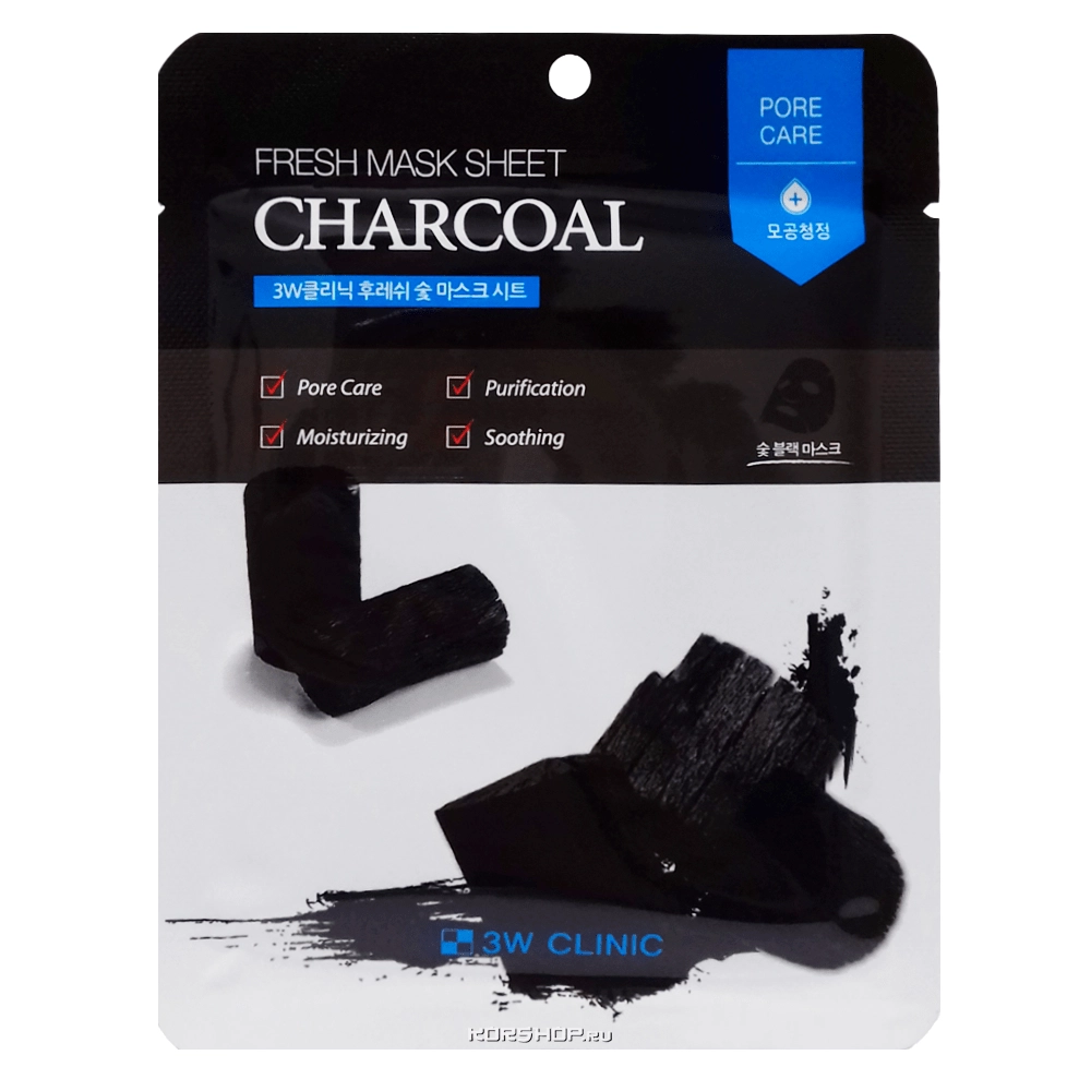Очищающая тканевая маска для лица с древесным углем Fresh 3W Clinic, Корея