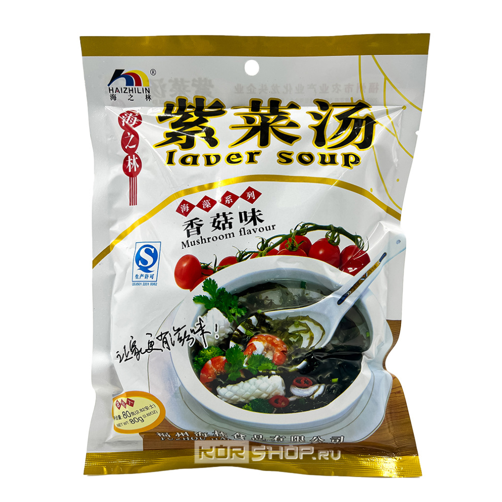 Суп быстрого приготовления с морскими водорослями со вкусом грибов Haizhilin (8 порций), Китай, 80 г. Срок до 11.09.2025.