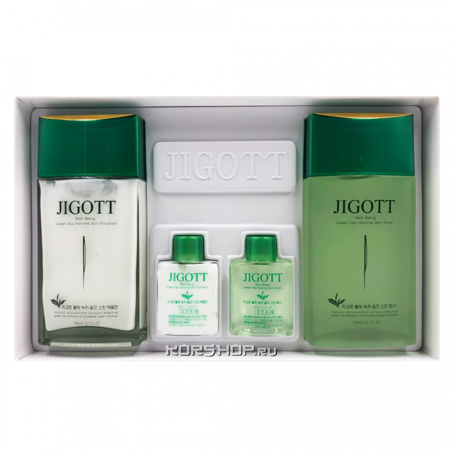 Мужской набор для ухода за лицом с зеленым чаем Well-being Green Tea Jigott, Корея