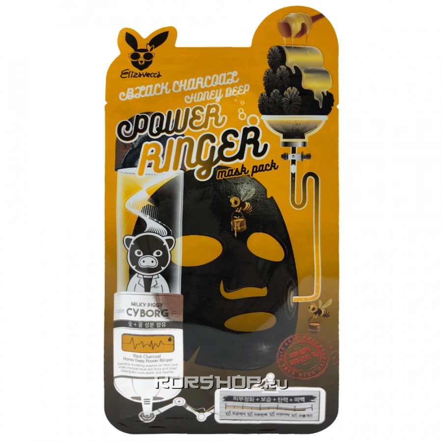 Тканевая маска для лица с древесным углем и медом Deep Power Ringer Mask Elizavecca, Корея, 23 мл
