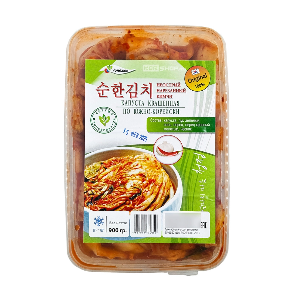 Кимчи - пекинская капуста, квашенная по-южнокорейски (неострая) Чонджон, 900 г Кимчи - пекинская капуста, квашенная по-южнокорейски (неострая) Чонджон, 900 г