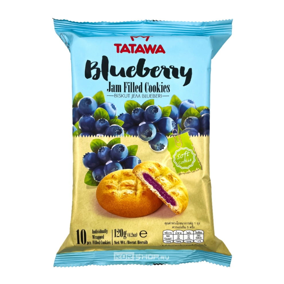 Мягкое печенье с начинкой из сочного черничного джема Tatawa, Малайзия, 120 г Мягкое печенье с начинкой из сочного черничного джема Tatawa, Малайзия, 120 г