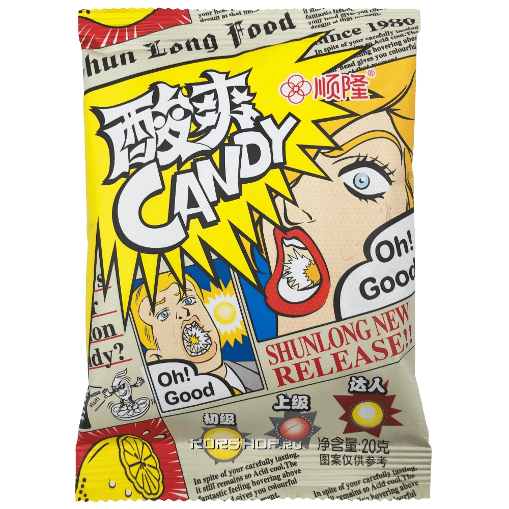 Кислые конфеты со вкусом лимона Shun Long Food, Китай, 20 г Кислые конфеты со вкусом лимона Shun Long Food, Китай, 20 г