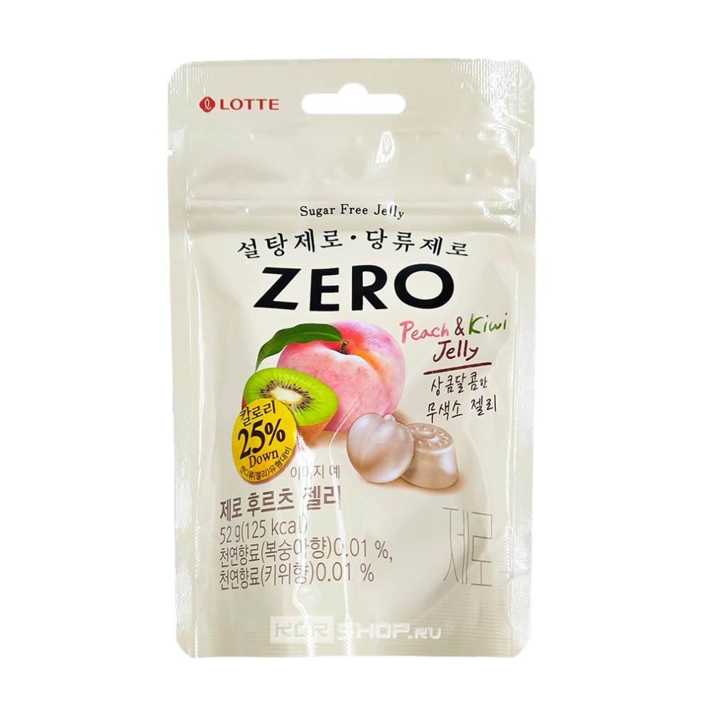 Жевательный мармелад без сахара со вкусом персика и киви Zero Fruit Jelly Lotte, Корея, 52 г