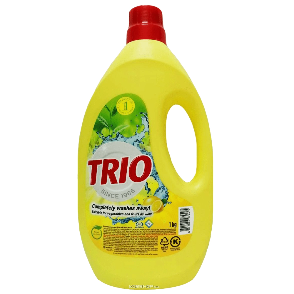 Средство для мытья посуды с экстрактами зеленого чая, лимона и алоэ Trio Lemon, Корея, 1 кг