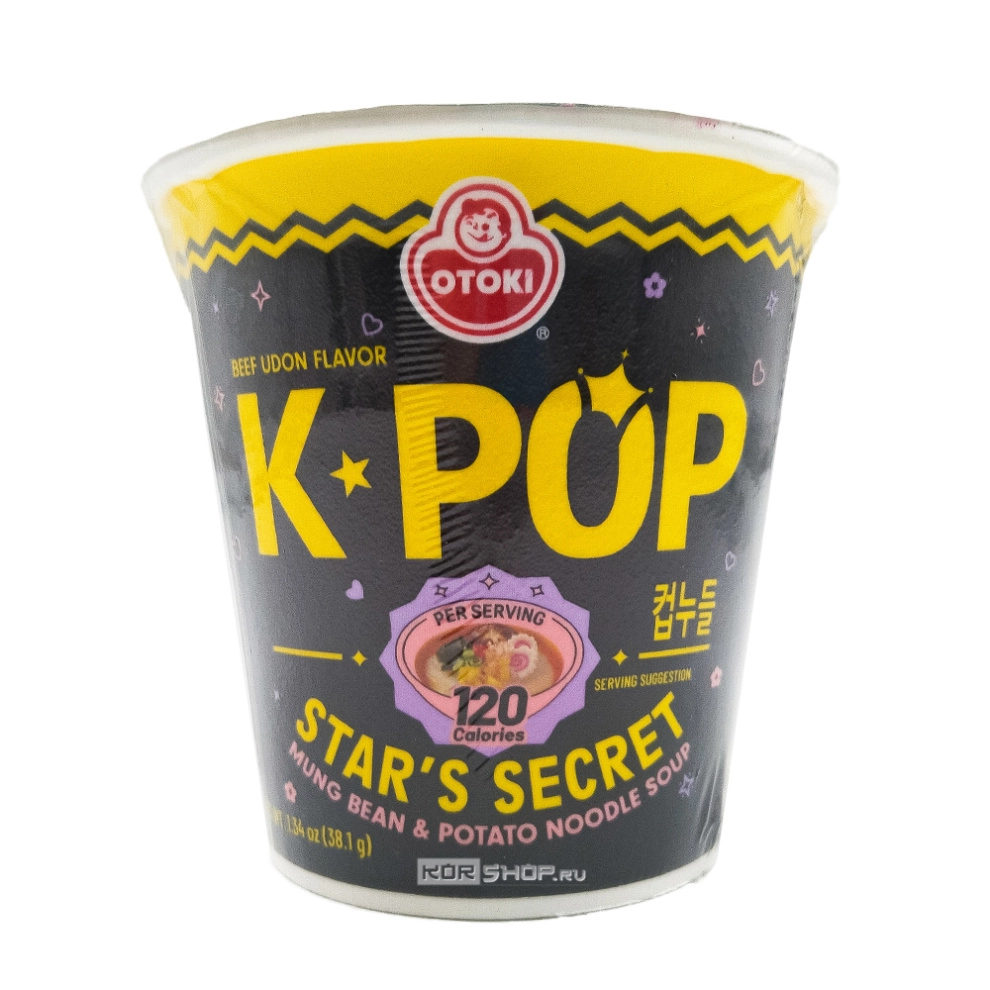Лапша б/п из маша и картофеля со вкусом говядины среднеострая K-pop Mung Bean &amp; Potato Noodle Soup (Beef Udon Flavor) Ottogi, Корея, 38,1 г