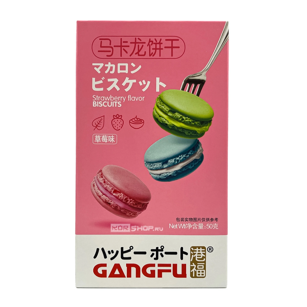 Печенье-сэндвич макарон с клубничным вкусом Gang-fu, Китай, 50 г