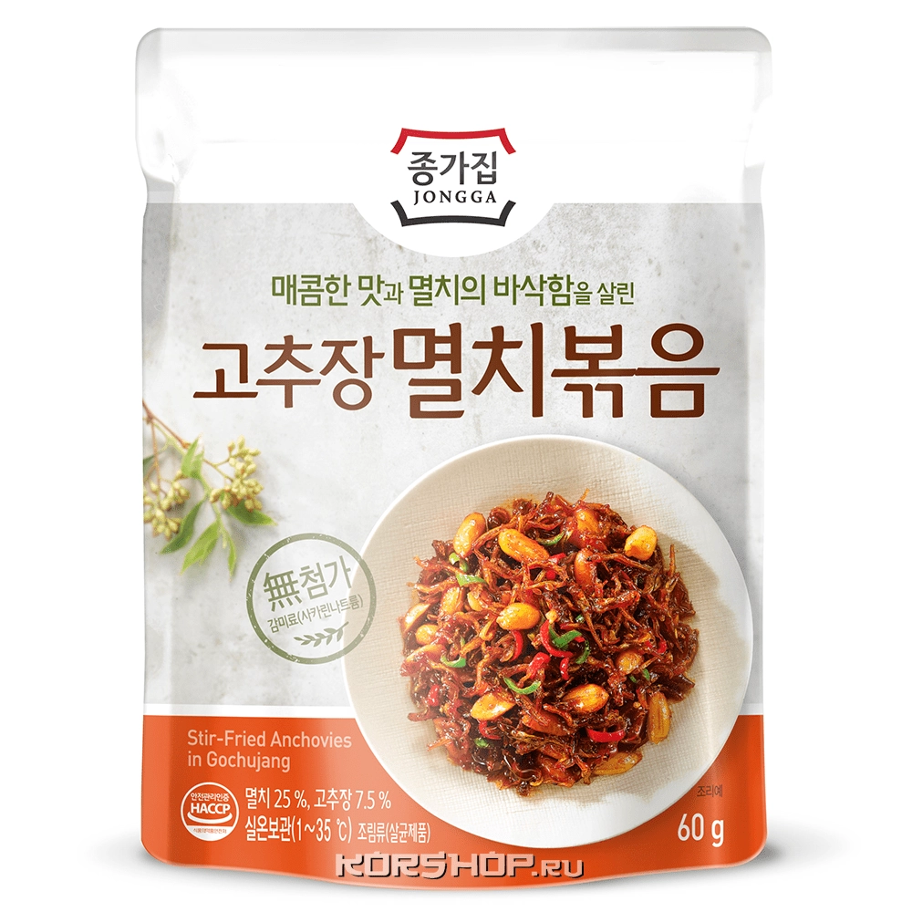Сушеные анчоусы обжаренные в остром соусе Jongga, Корея, 60 г Сушеные анчоусы обжаренные в остром соусе Jongga, Корея, 60 г