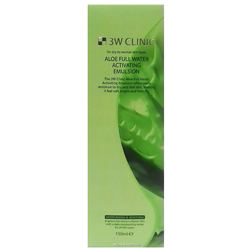 Увлажняющая и смягчающая эмульсия для лица с экстрактом алоэ Aloe Full Water Activating 3W Clinic, Корея, 150 мл Увлажняющая и смягчающая эмульсия для лица с экстрактом алоэ Aloe Full Water Activating 3W Clinic, Корея, 150 мл