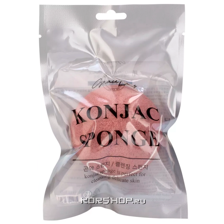 Розовый конжаковый спонж Conjac Sponge (Color - Pink) Grace Day, Корея Розовый конжаковый спонж Conjac Sponge (Color - Pink) Grace Day, Корея