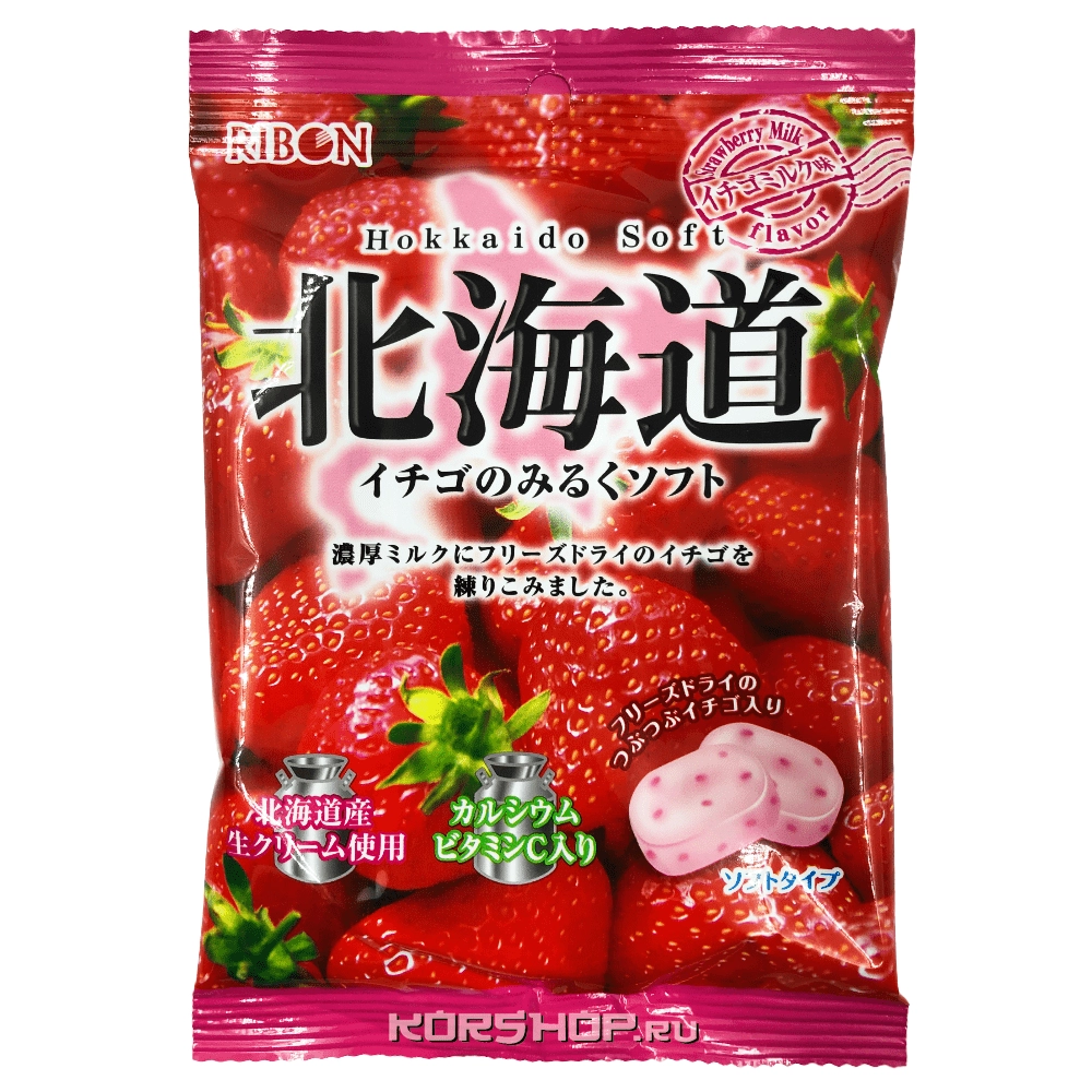 Мягкая карамель с молочно-клубничным вкусом Ribon, Япония, 66 г Мягкая карамель с молочно-клубничным вкусом Ribon, Япония, 66 г