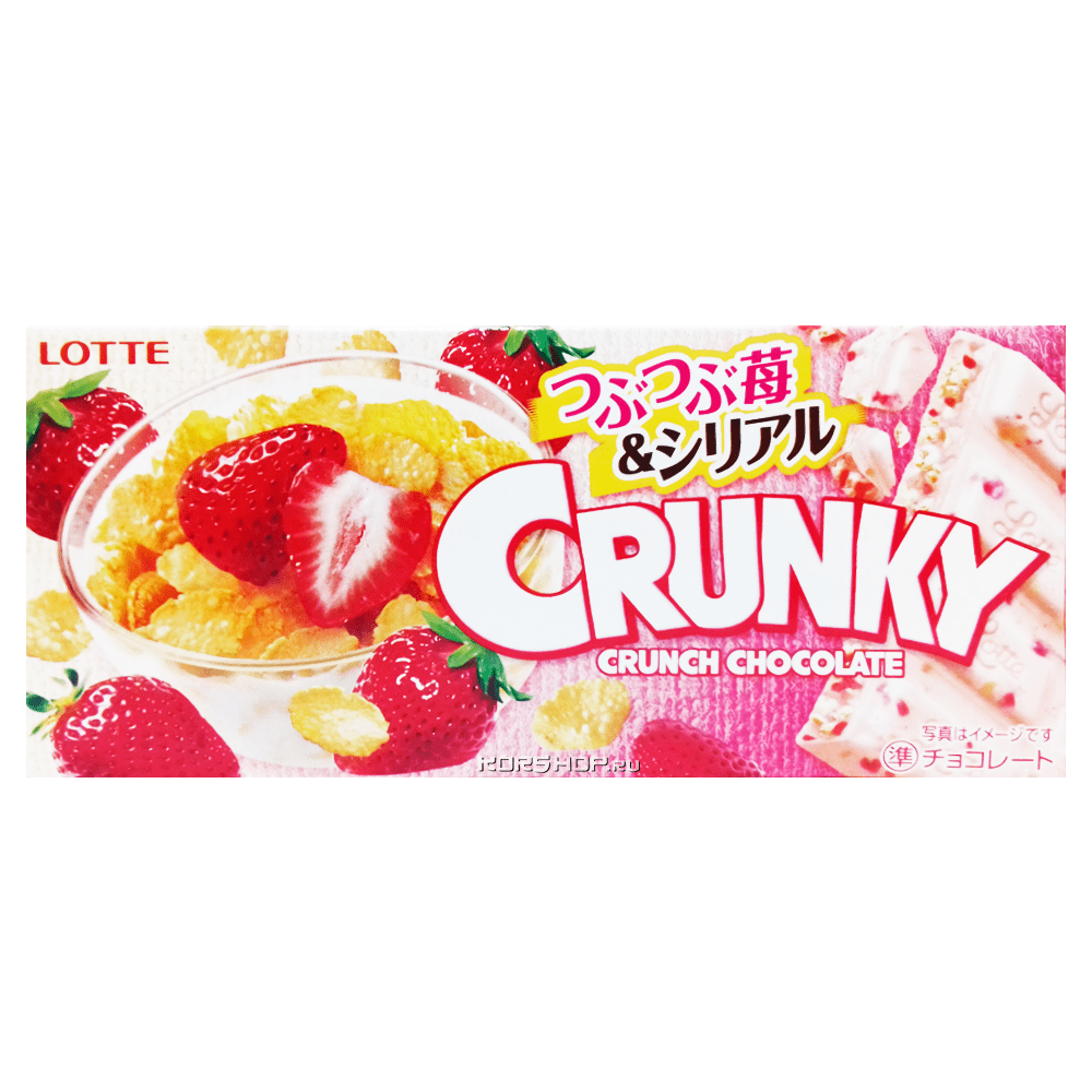 Шоколад с клубничной начинкой и воздушным рисом Crunky Lotte, Япония, 45 г