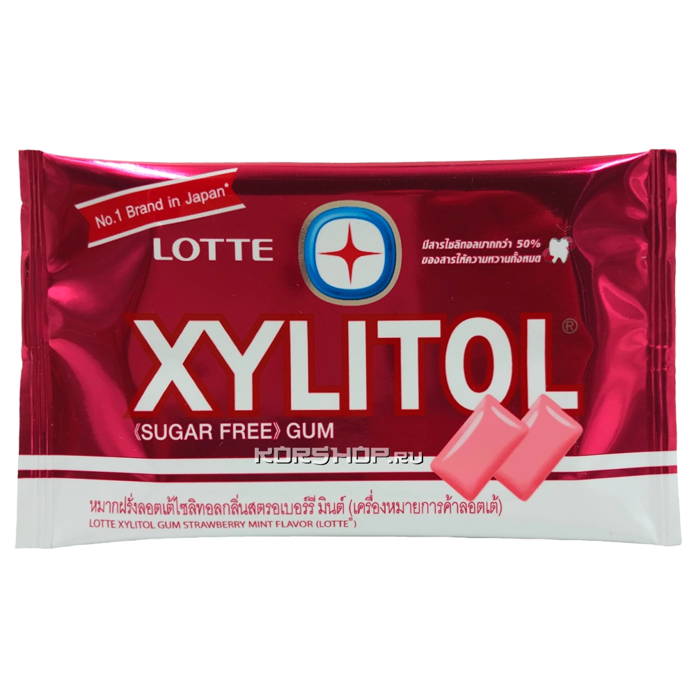 Жевательная резинка Клубника и Мята Xylitol Strawberry Mint Thai Lotte, Таиланд, 11,6 г
