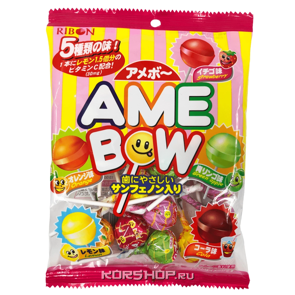 Леденцы на палочке Ассорти Amebow Ribon, Япония, 120 г Леденцы на палочке Ассорти Amebow Ribon, Япония, 120 г
