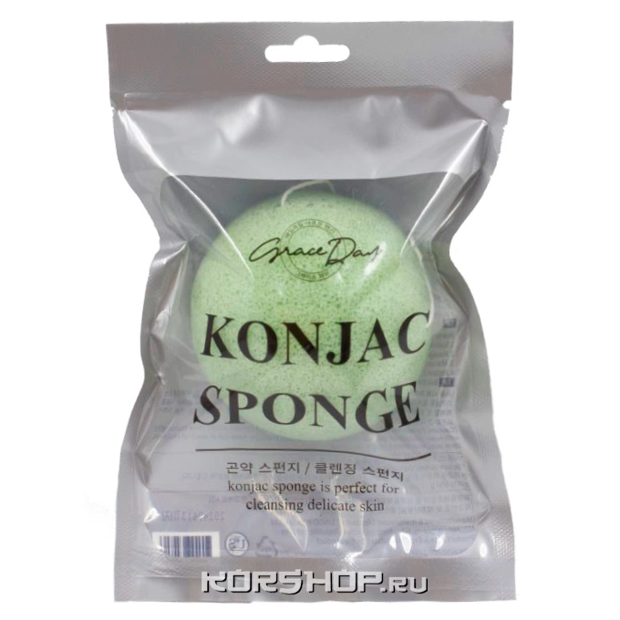 Зеленый конжаковый спонж Conjac Sponge (Color - Green) Grace Day, Корея Зеленый конжаковый спонж Conjac Sponge (Color - Green) Grace Day, Корея