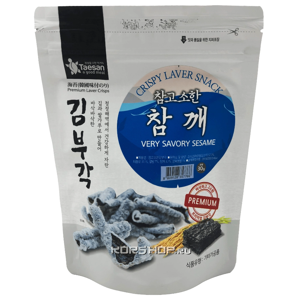 Чипсы из морской капусты с кунжутом Taesan, Корея, 30 г. Чипсы из морской капусты с кунжутом Taesan, Корея, 30 г.