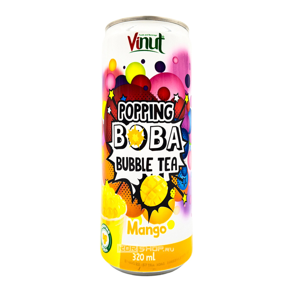 Напиток холодный чай Бабл Ти с соком манго и шариками Поппинг Боба Vinut, Вьетнам, 320 мл