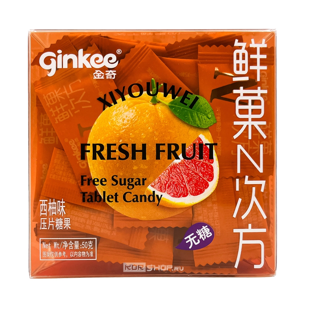 Леденцы (фростиксы) освежающие без сахара со вкусом грейпфрута Fresh Fruit Ginkee, Китай, 50 г