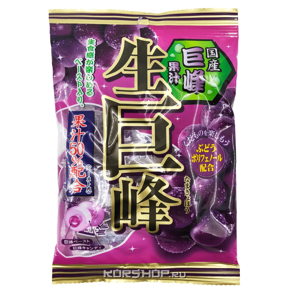 Леденцовая карамель с начинкой со вкусом винограда Nama Kyohou Ribon, Япония, 54 г Леденцовая карамель с начинкой со вкусом винограда Nama Kyohou Ribon, Япония, 54 г