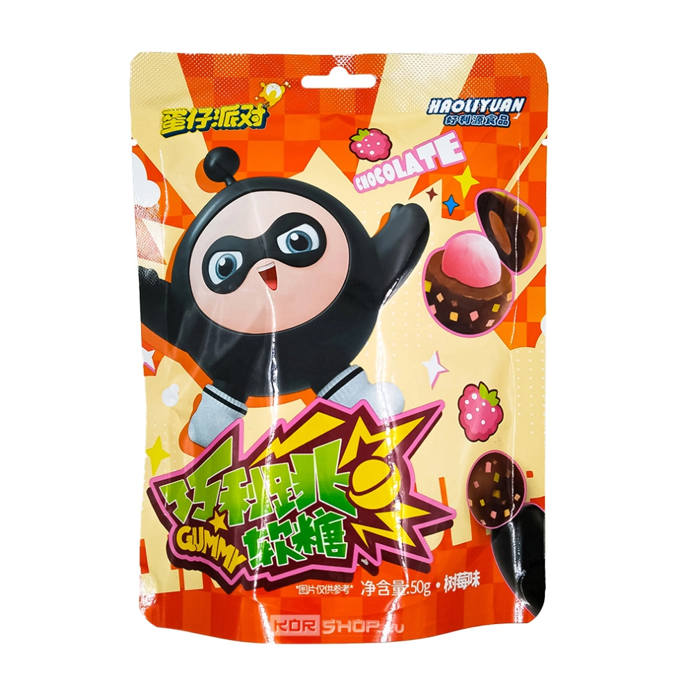 Мягкие конфеты-шипучки со вкусом шоколада и малины Haoliyuan, Китай, 50 г Мягкие конфеты-шипучки со вкусом шоколада и малины Haoliyuan, Китай, 50 г