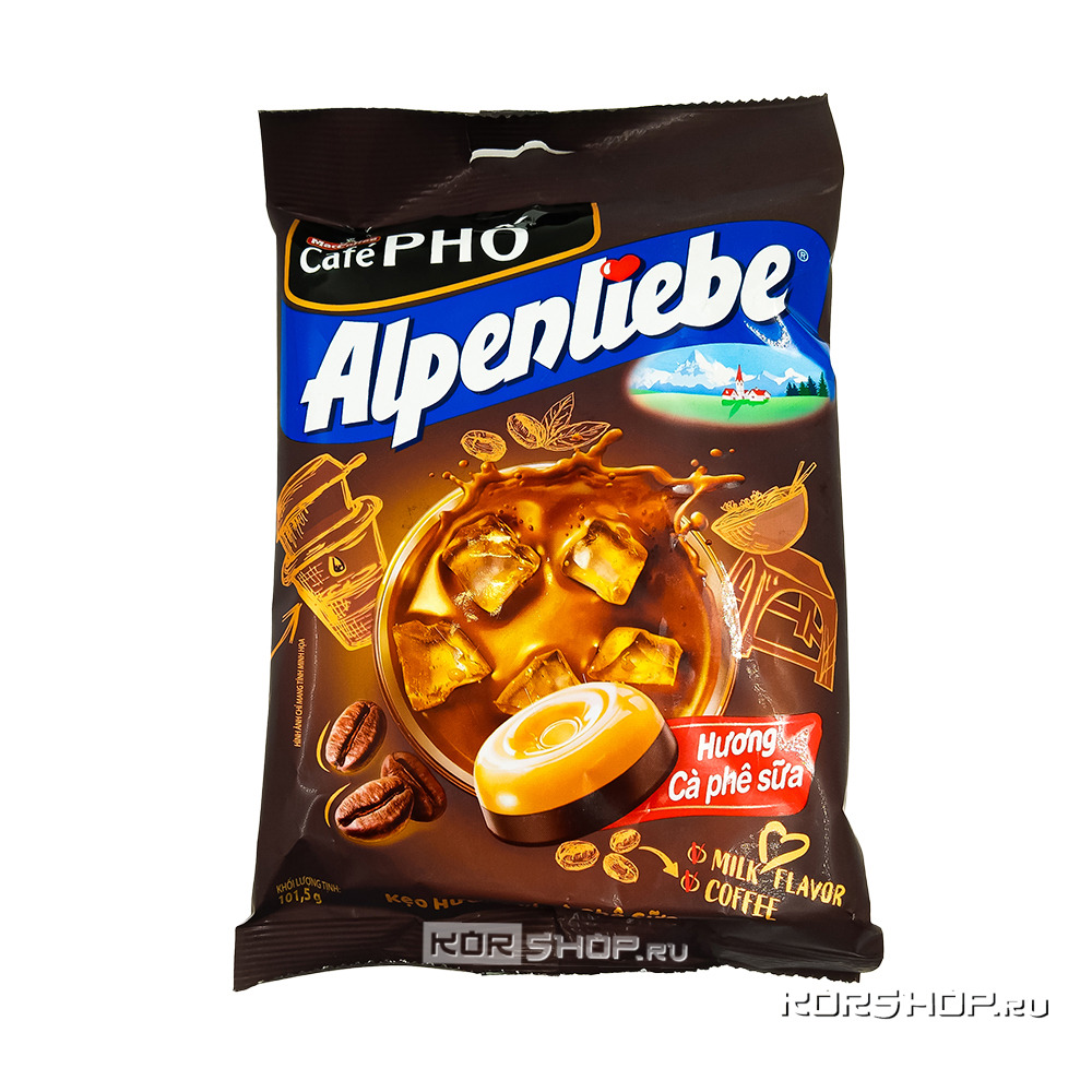 Леденцовая карамель со вкусом холодного кофе с молоком Alpenliebe, Вьетнам, 101,5 г Леденцовая карамель со вкусом холодного кофе с молоком Alpenliebe, Вьетнам, 101,5 г